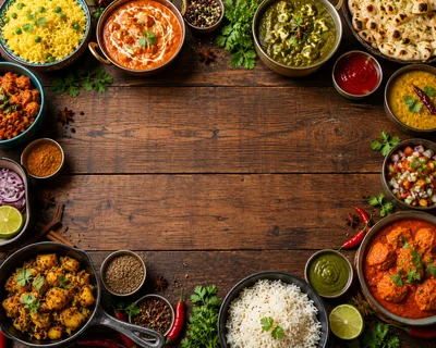 Top View Of Traditional Indian Food Spread