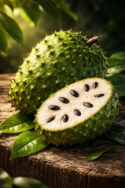 Fresh Soursop Fruit On A Rustic Wooden Surface