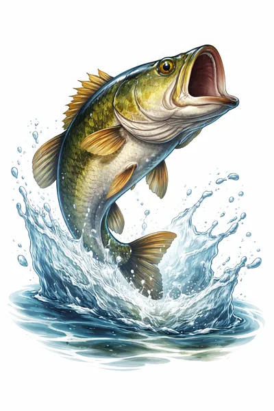 Largemouth Bass Jumping Out Of Water