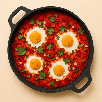 Shakshuka With Eggs In A Cast Iron Skillet