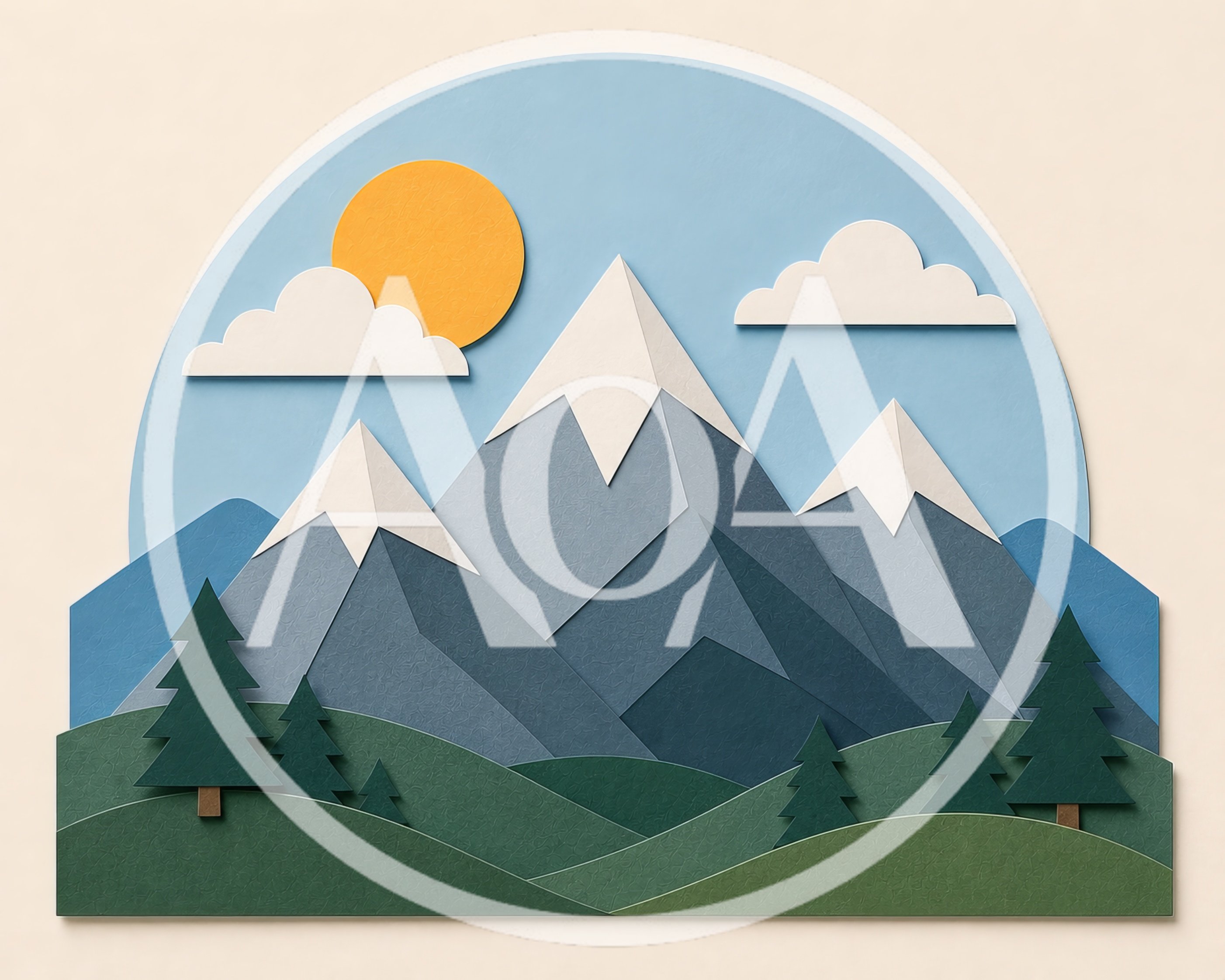 Paper Cutout Mountain Landscape With Pine Trees