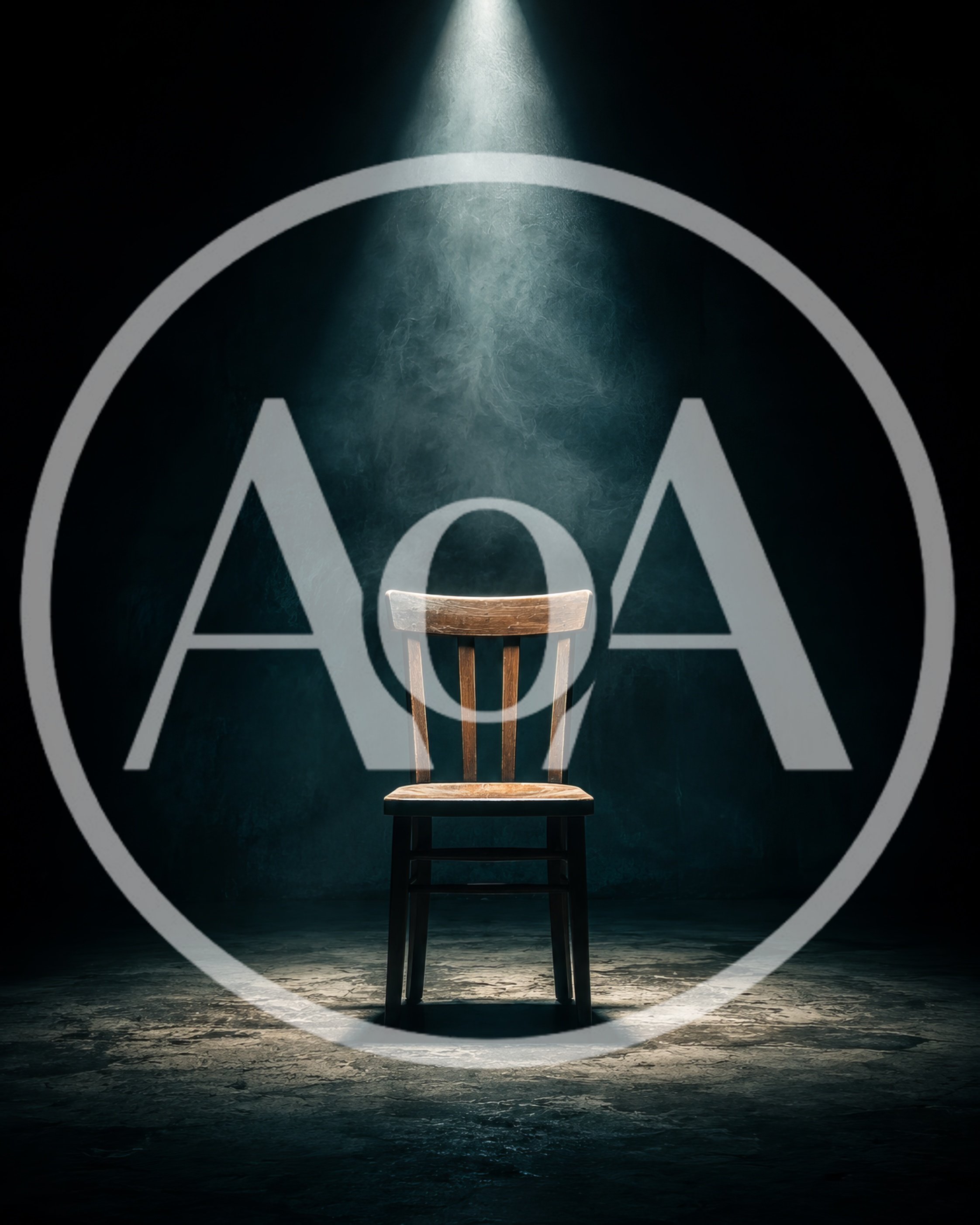 Single Wooden Chair Under Dramatic Spotlight