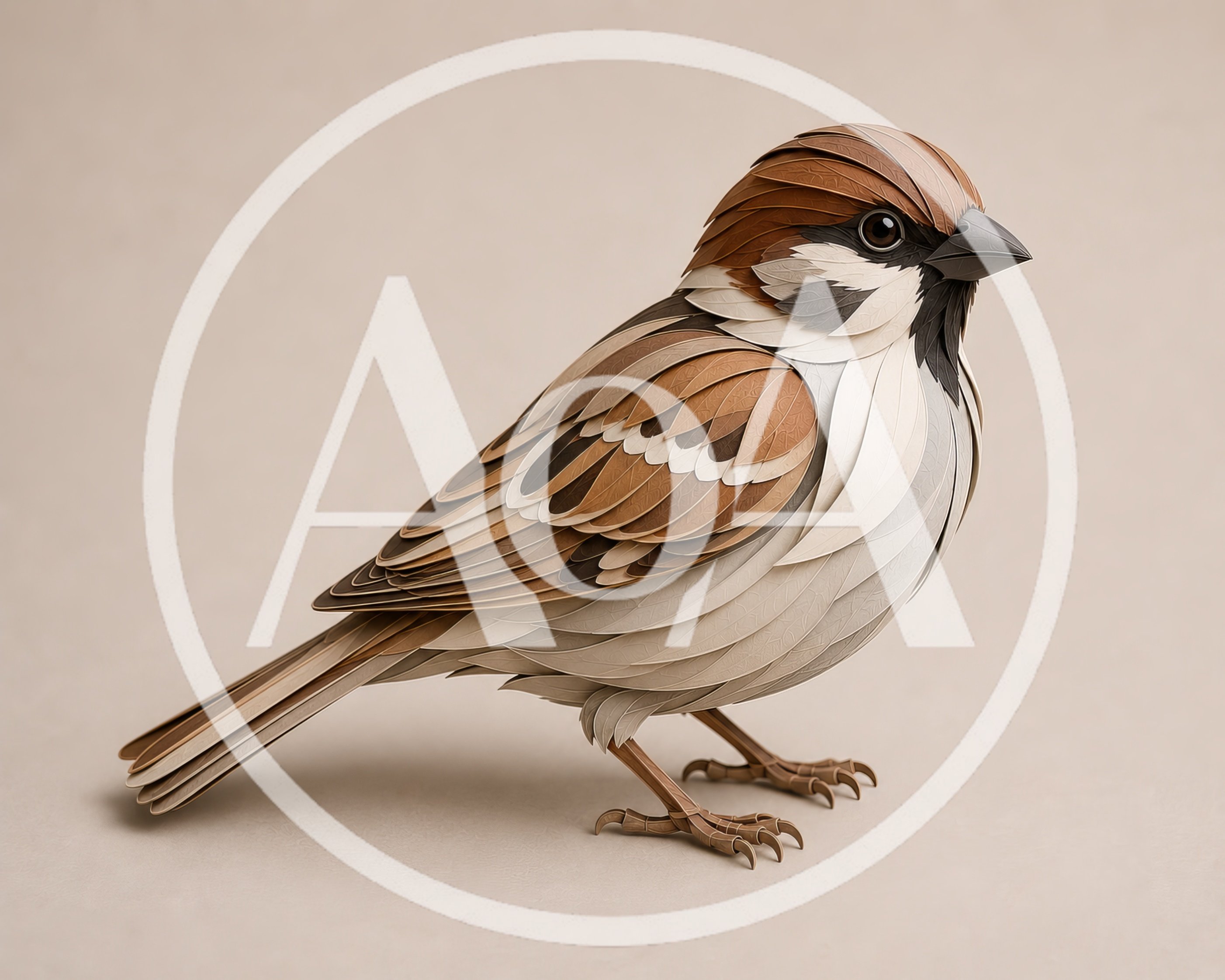 Paper Craft Sparrow Sculpture On Neutral Background