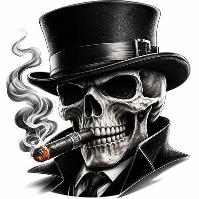 Skull Wearing Top Hat Smoking A Cigar