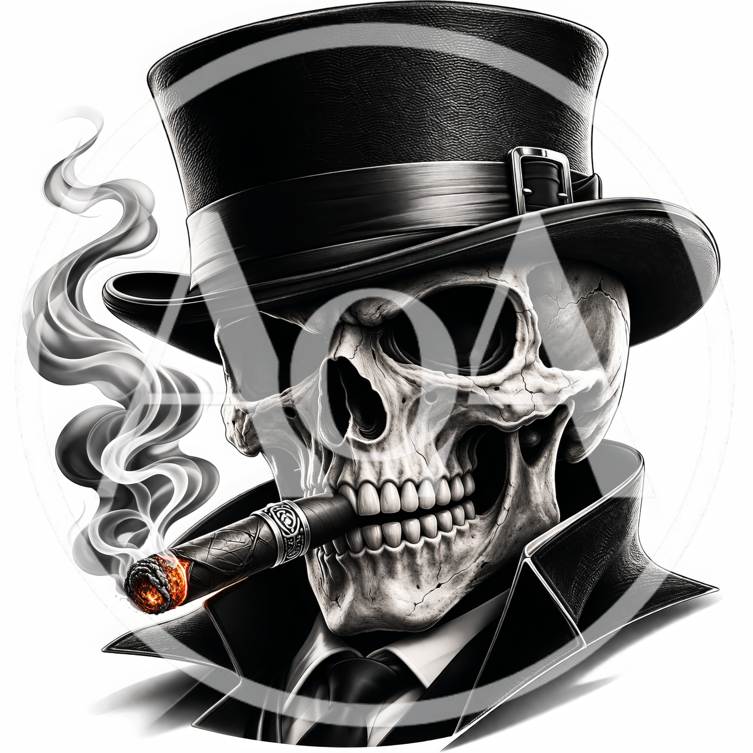 Skull Wearing Top Hat Smoking A Cigar