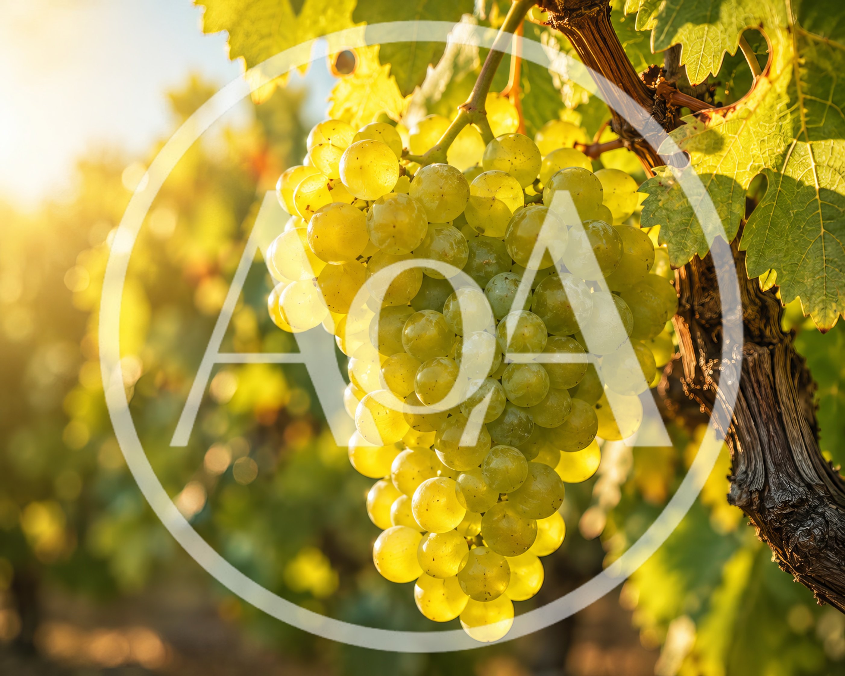 Golden Ripe Grapes Hanging On Vine In Vineyard