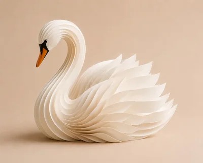 Paper Craft Swan Sculpture On Beige Background