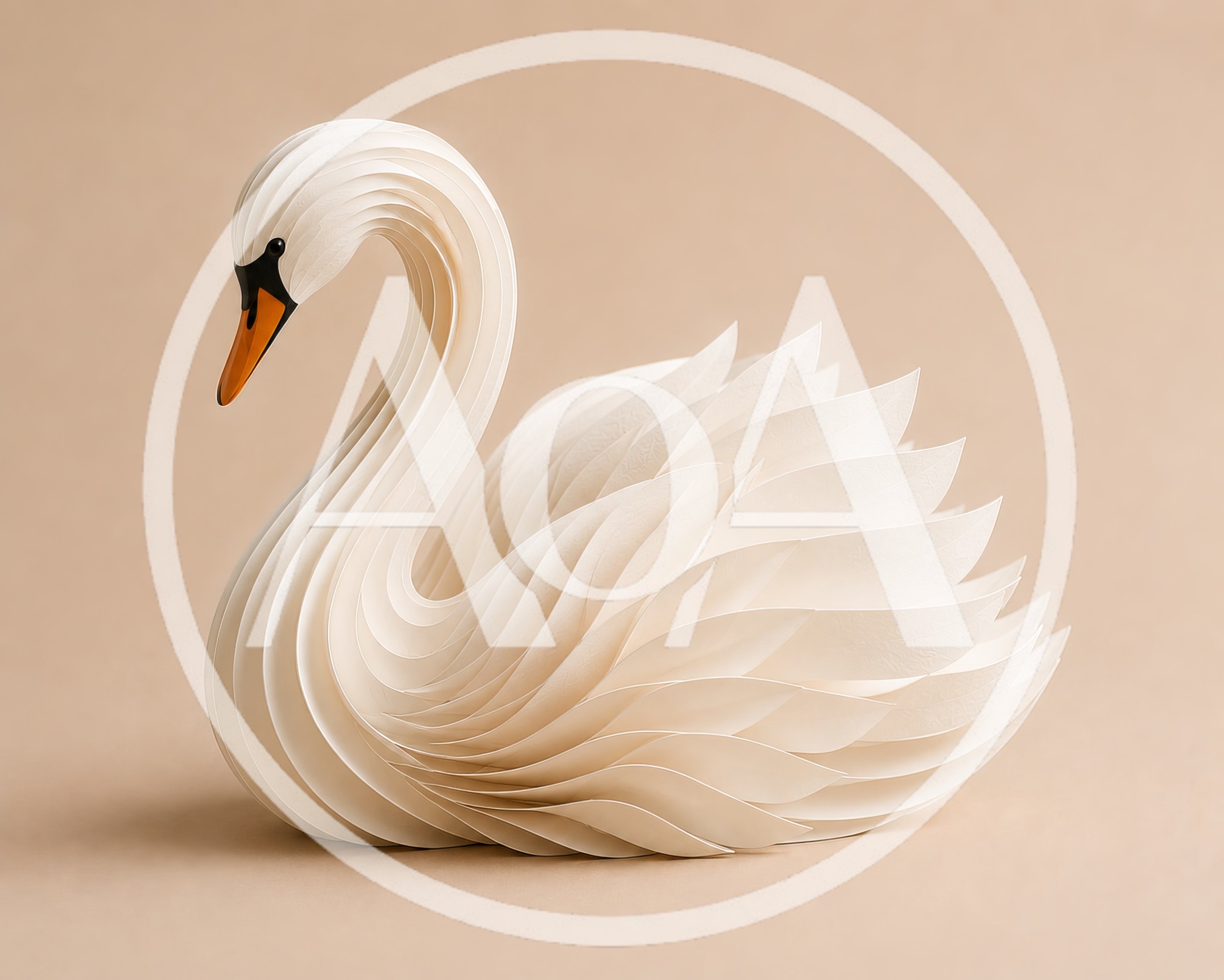 Paper Craft Swan Sculpture On Beige Background