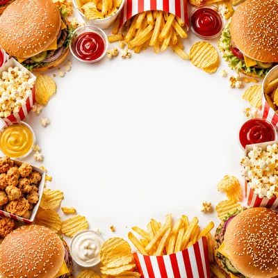 Fast Food Frame With Burgers Fries And Snacks