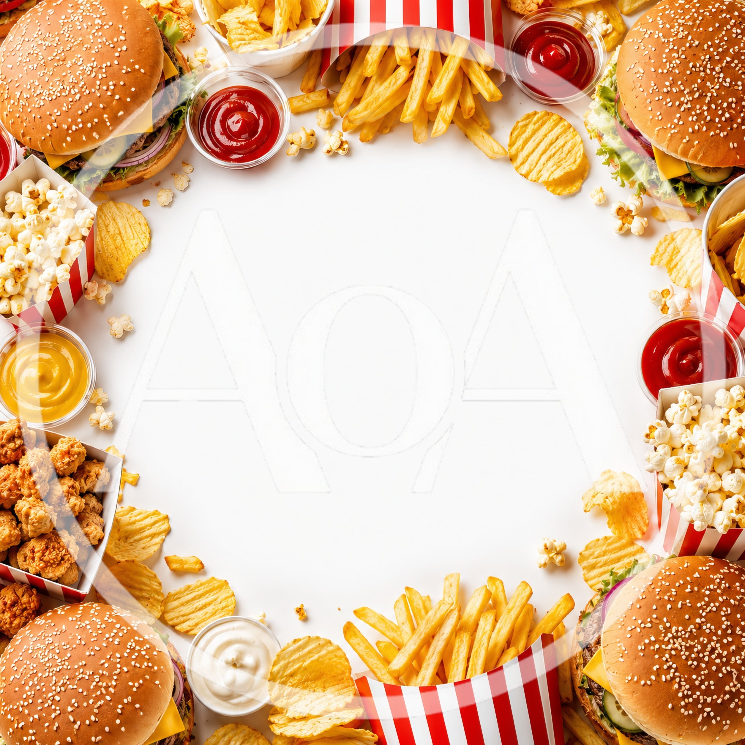 Fast Food Frame With Burgers Fries And Snacks