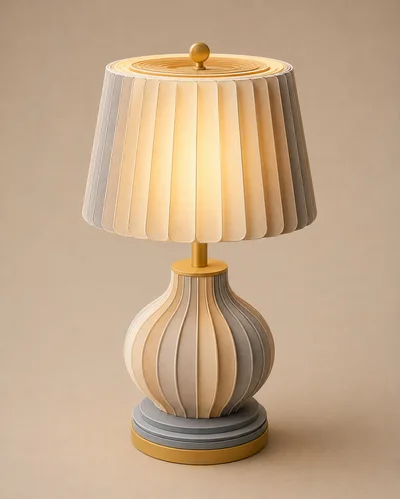 Modern Table Lamp With Pleated Shade And Textured Base