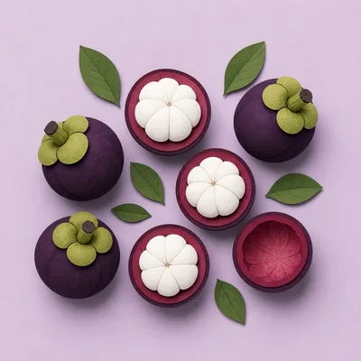 Paper Craft Mangosteen Fruits On Purple Background