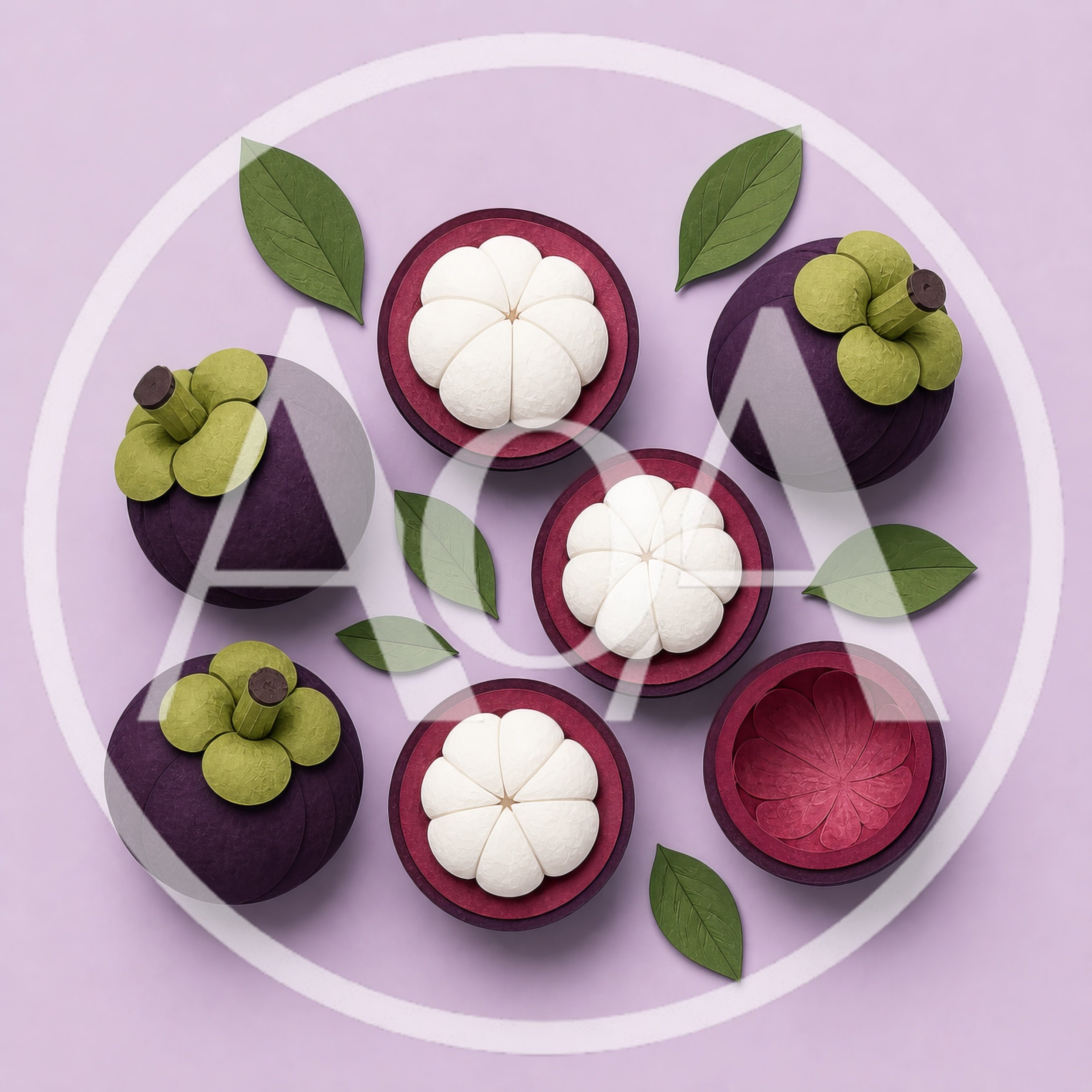 Paper Craft Mangosteen Fruits On Purple Background