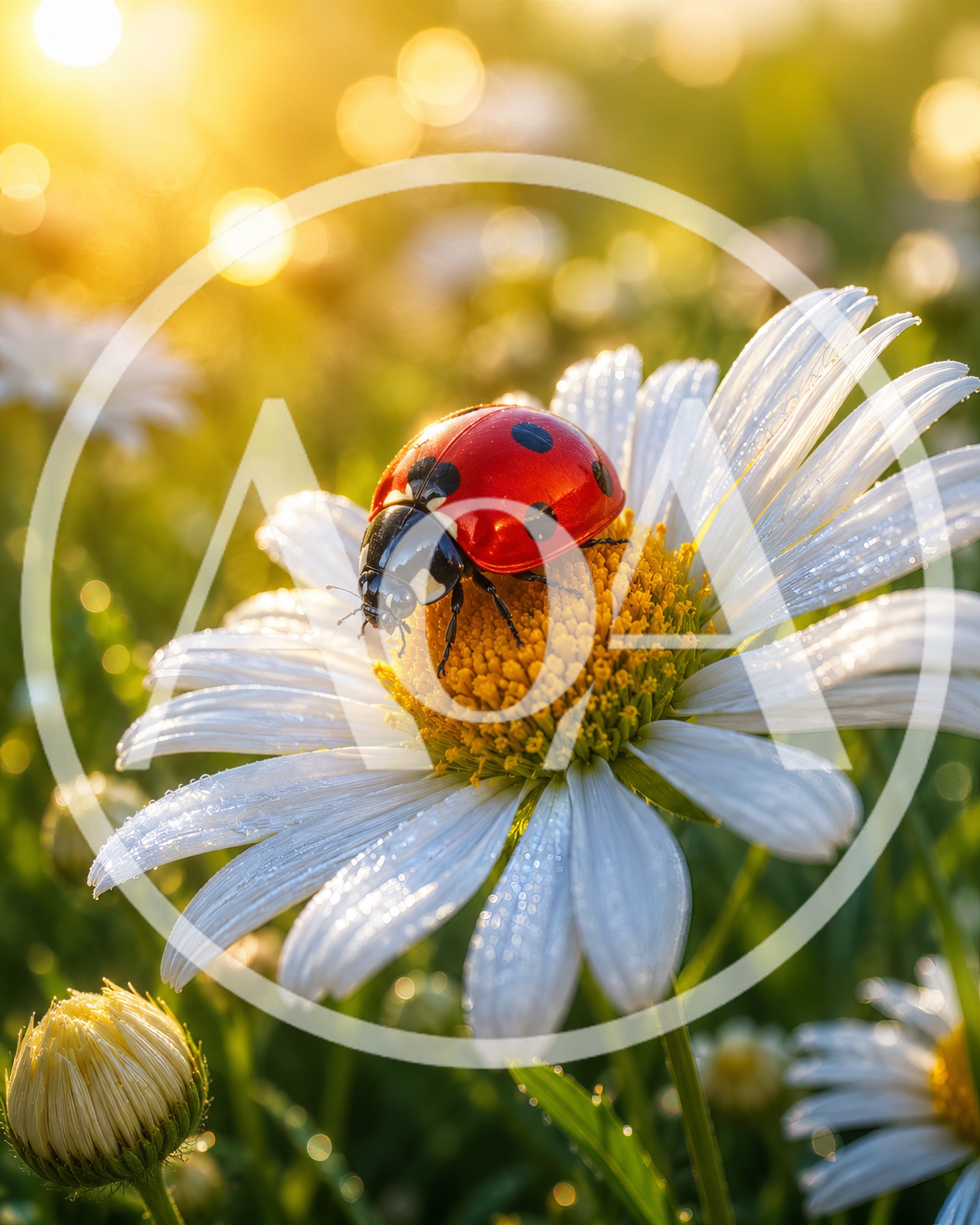 Ladybug Resting On A White Daisy Flower
