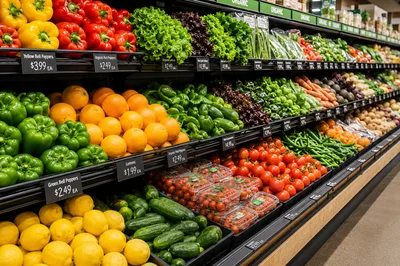 Fresh Organic Produce Display In Grocery Store