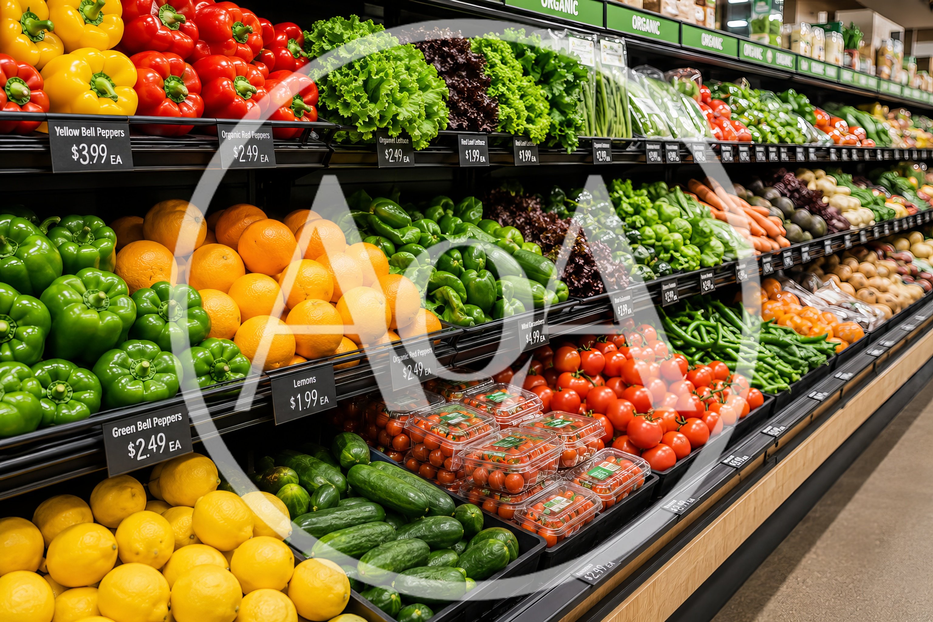 Fresh Organic Produce Display In Grocery Store