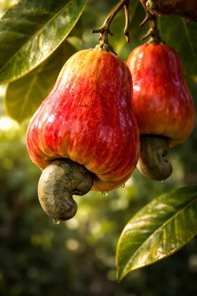 Fresh Cashew Apples Hanging On A Tree Branch
