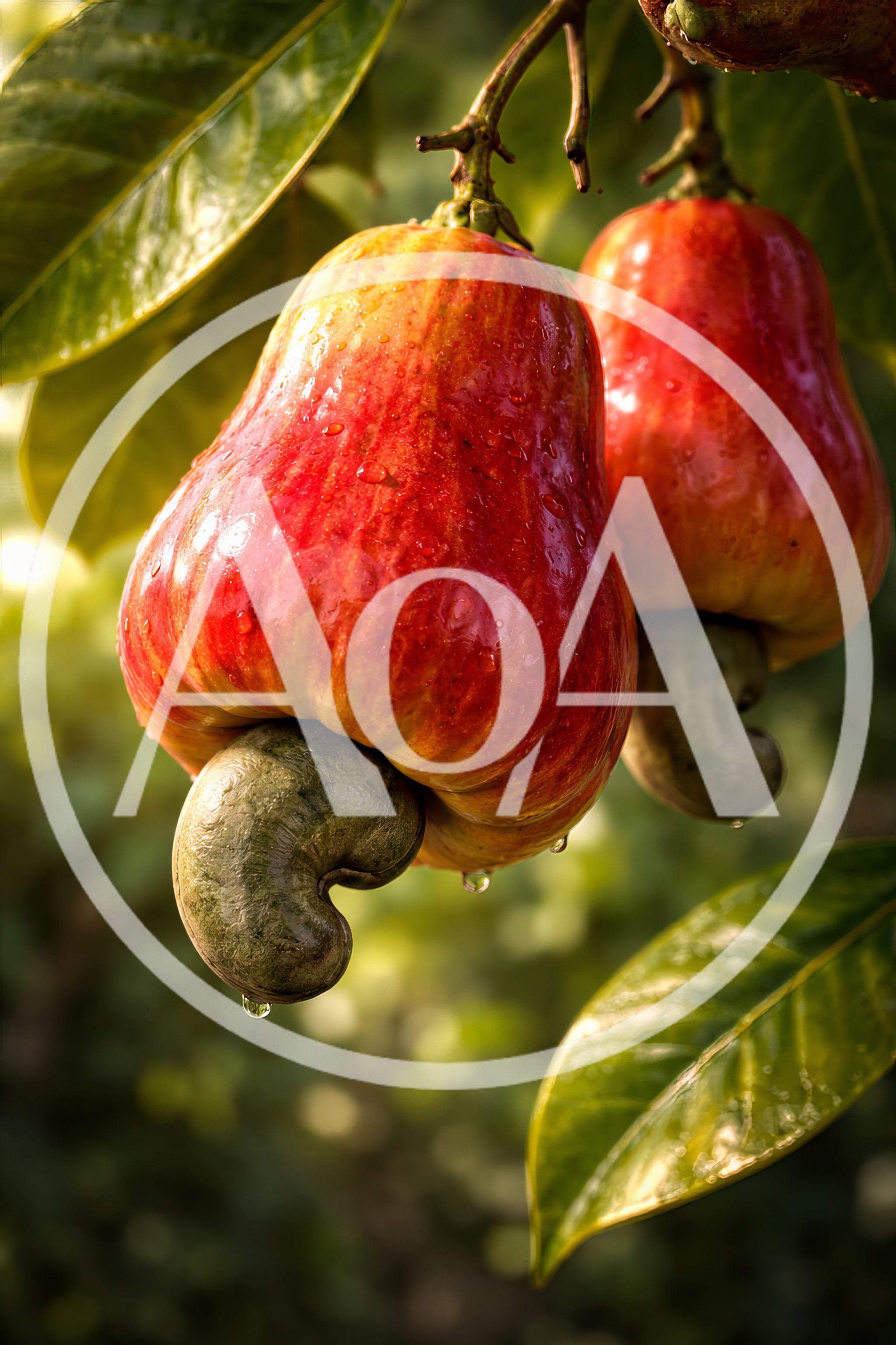 Fresh Cashew Apples Hanging On A Tree Branch