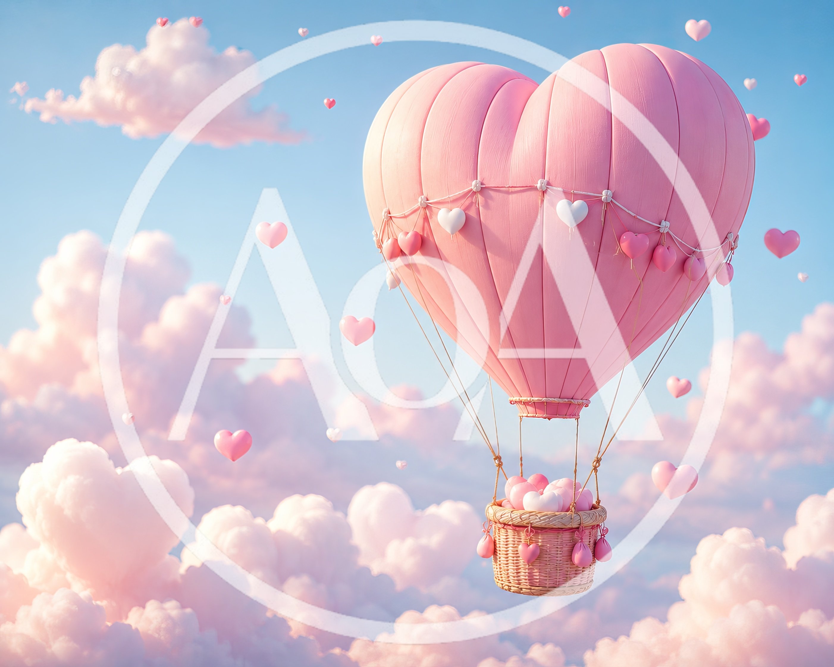 Pink Heart Shaped Hot Air Balloon Floating In Sky