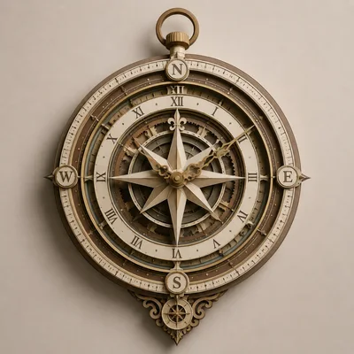 Ornate Vintage Compass Wall Clock Design