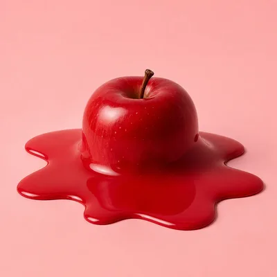 Melting Red Apple On A Pink Background