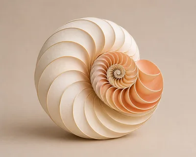 Abstract Nautilus Shell Sculpture With Golden Spiral Geometry
