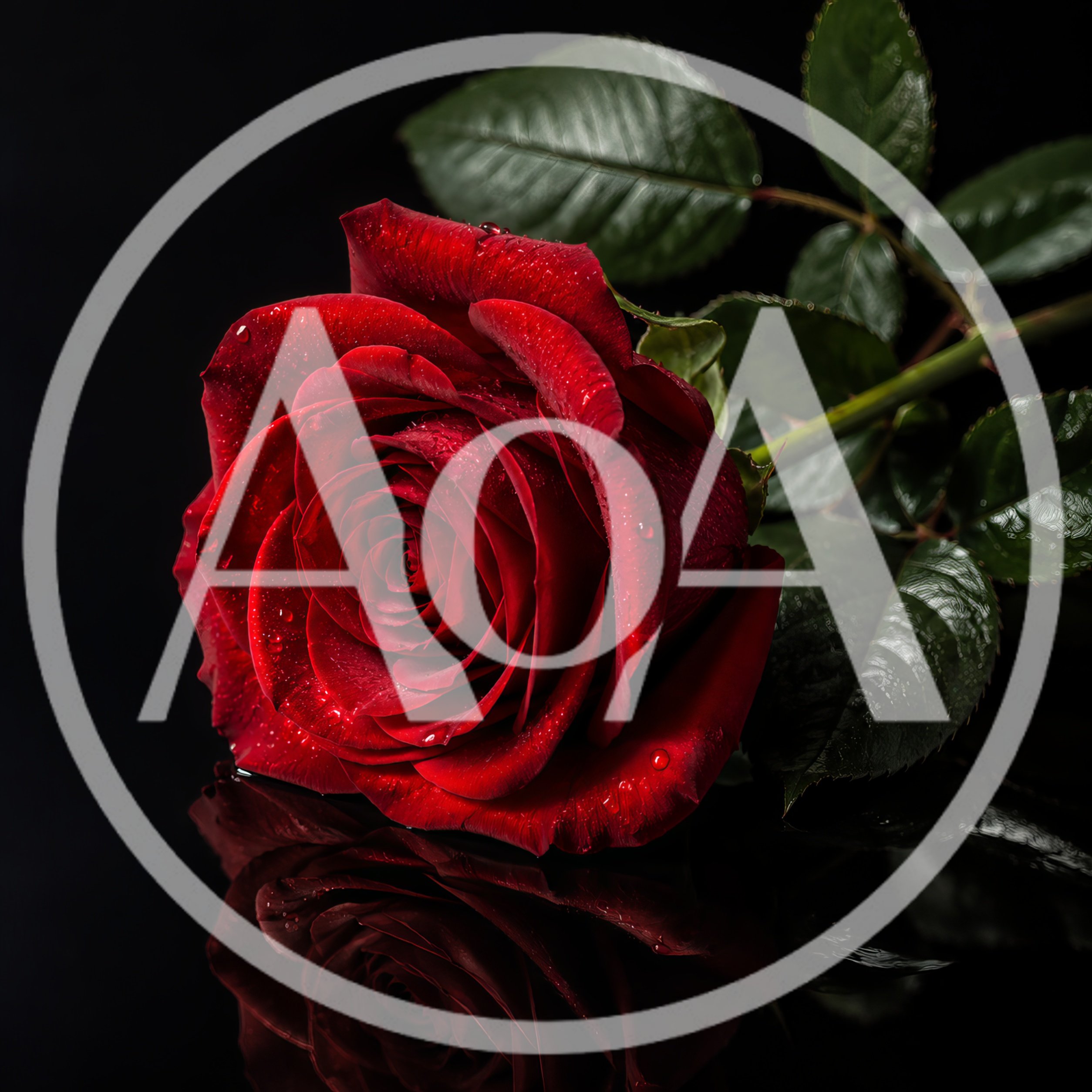 Single Red Rose With Water Droplets On Black Background