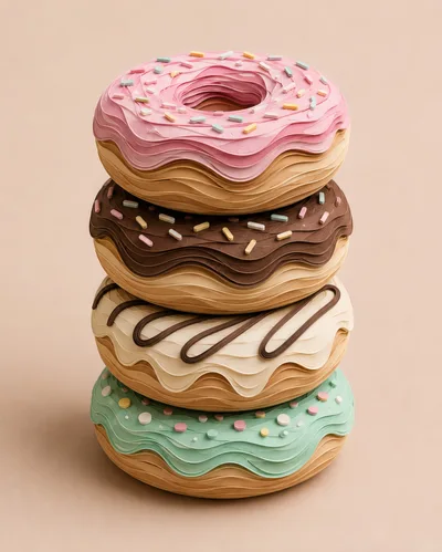 Stacked Paper Art Style Donuts With Colorful Frosting