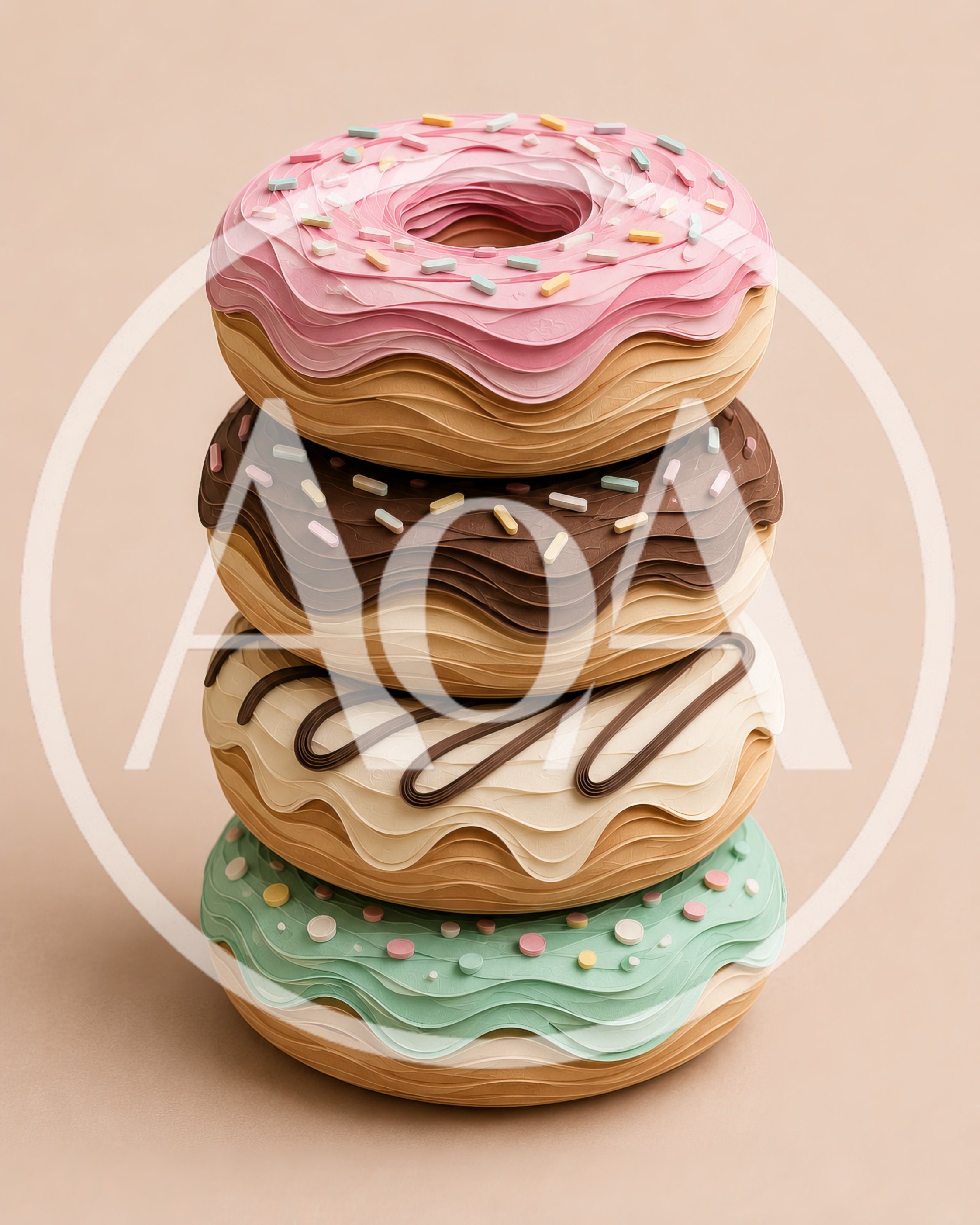 Stacked Paper Art Style Donuts With Colorful Frosting