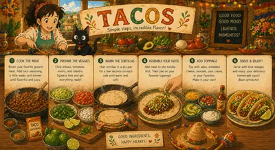 Illustrated Step By Step Taco Recipe Infographic