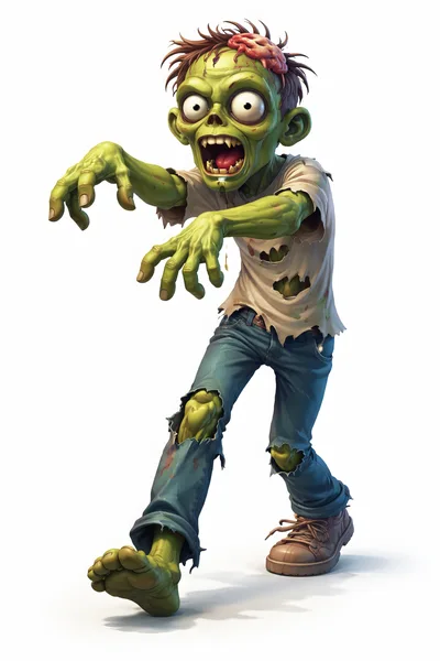Cartoon Zombie Walking Forward With Exposed Brain