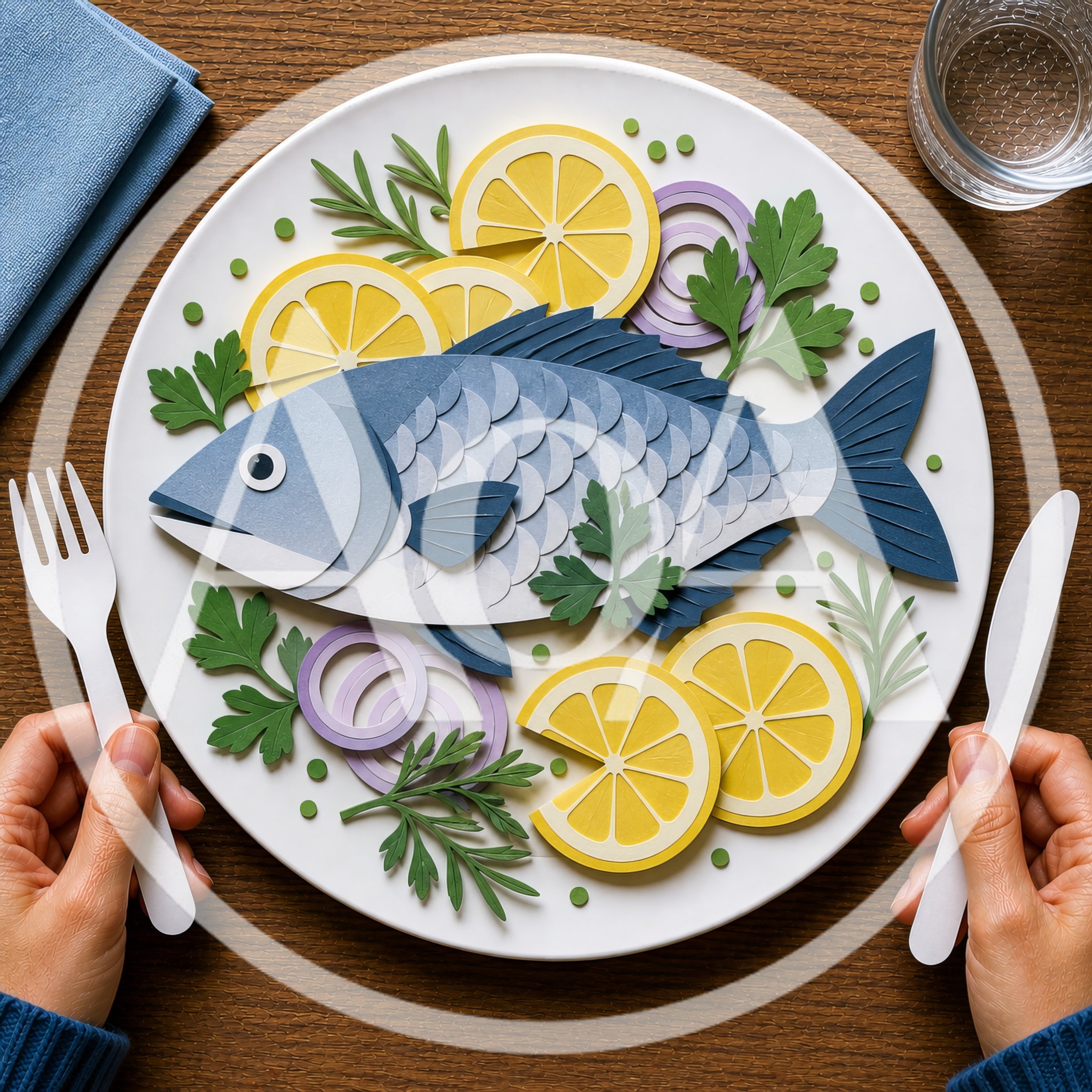 Paper Craft Fish Dish With Lemon And Herbs
