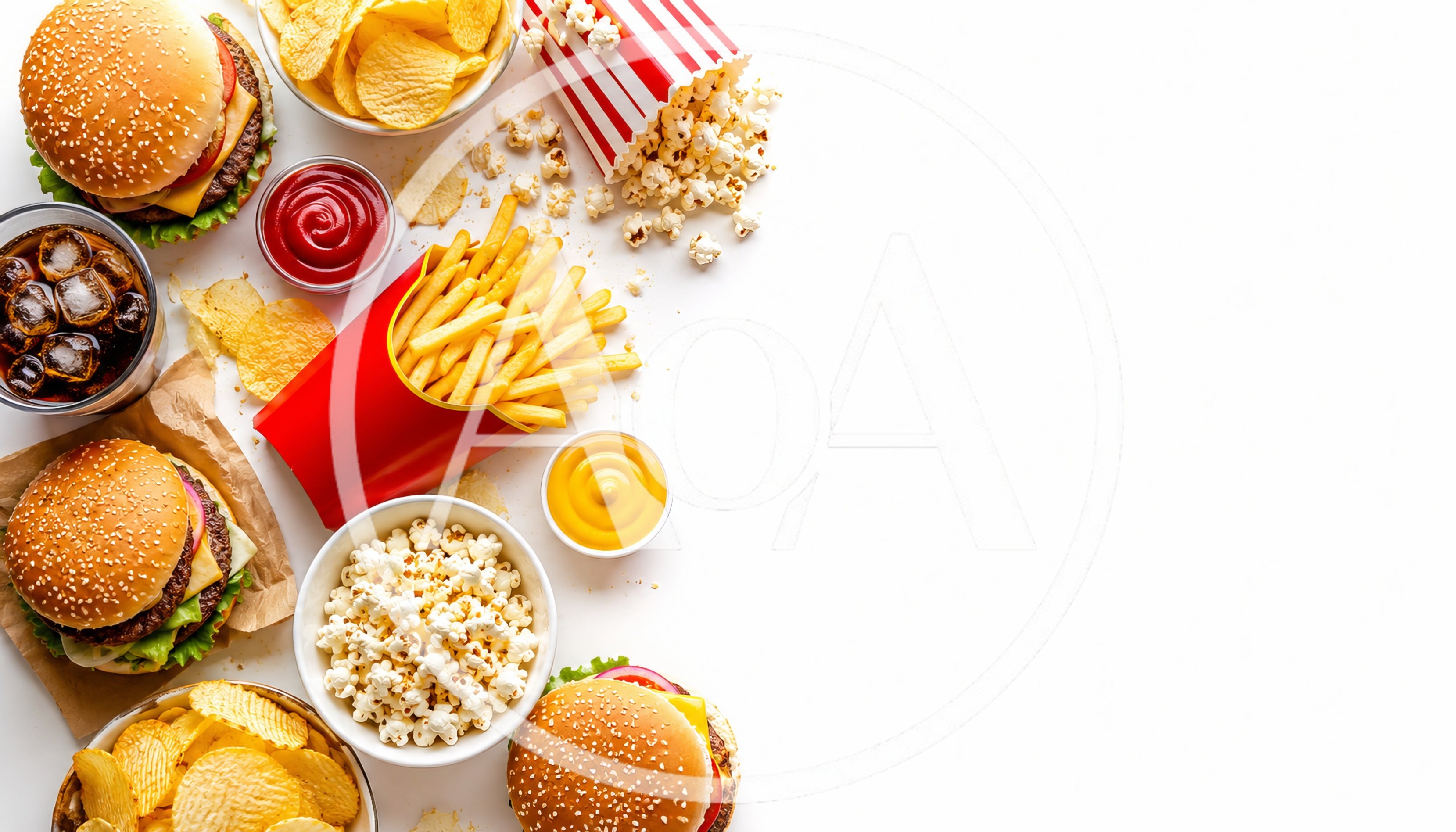 Fast Food Assortment With Burgers Fries And Snacks