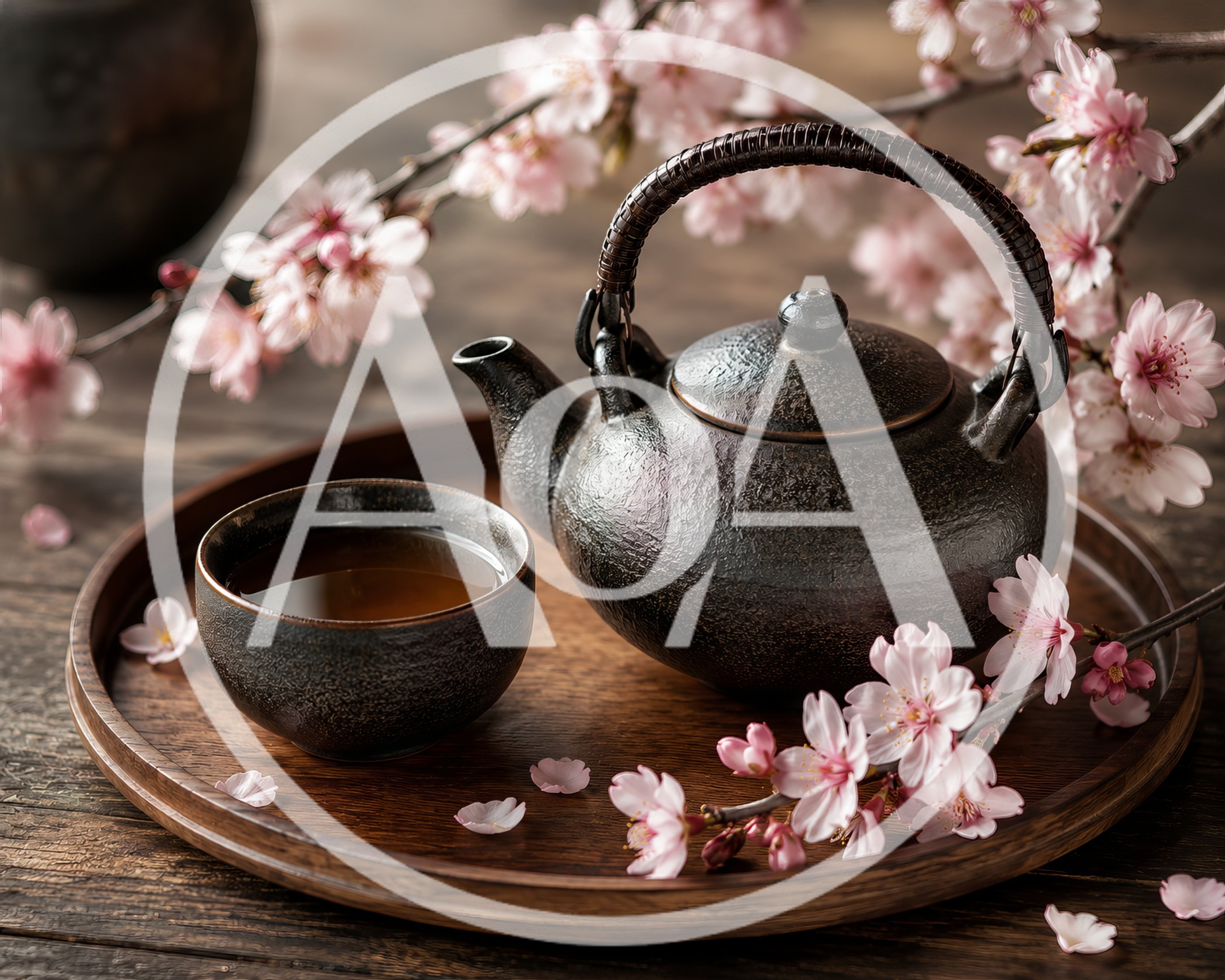 Traditional Japanese Cast Iron Teapot And Cup With Cherry Blossoms