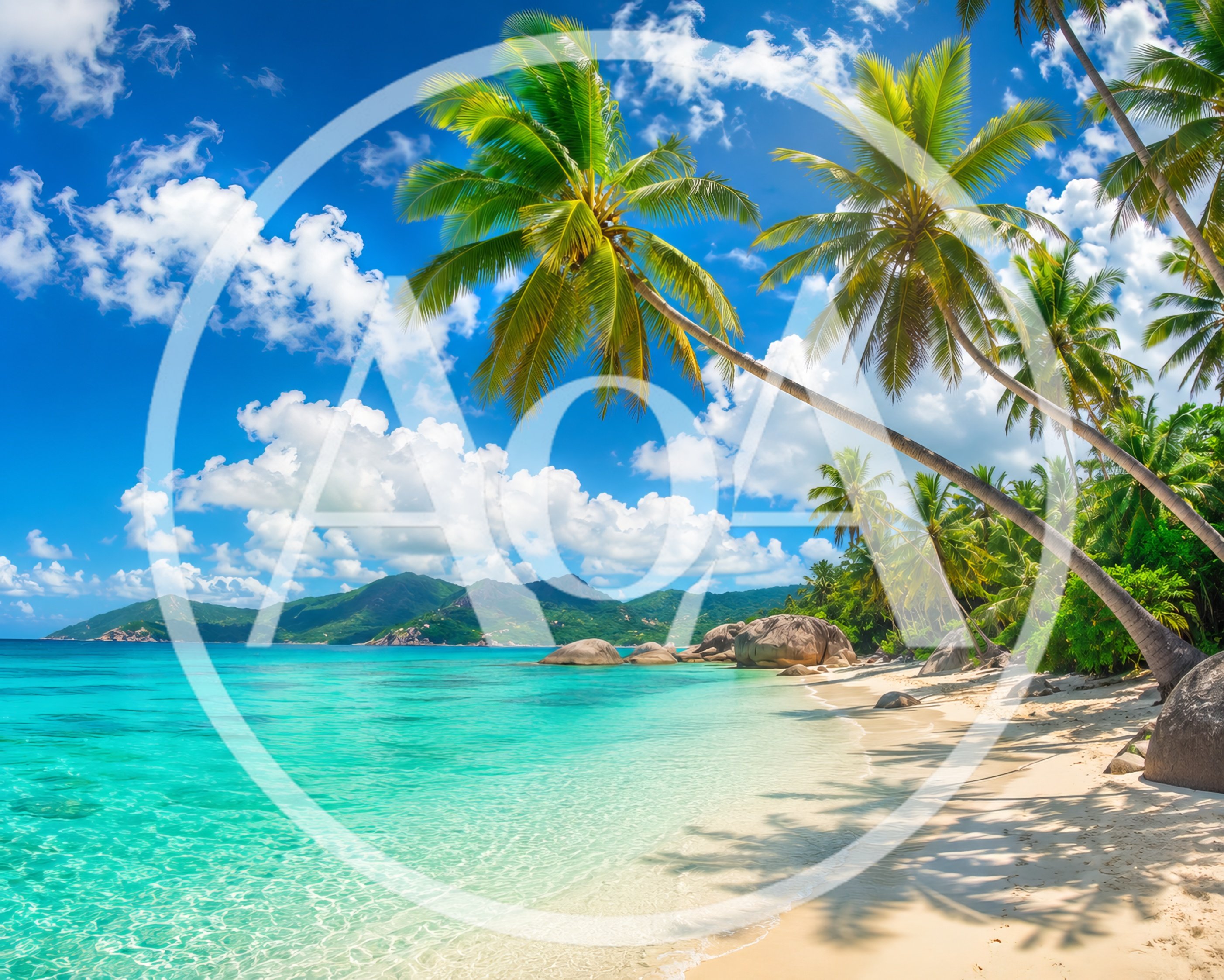 Tropical Beach Landscape With Palm Trees And Turquoise Water