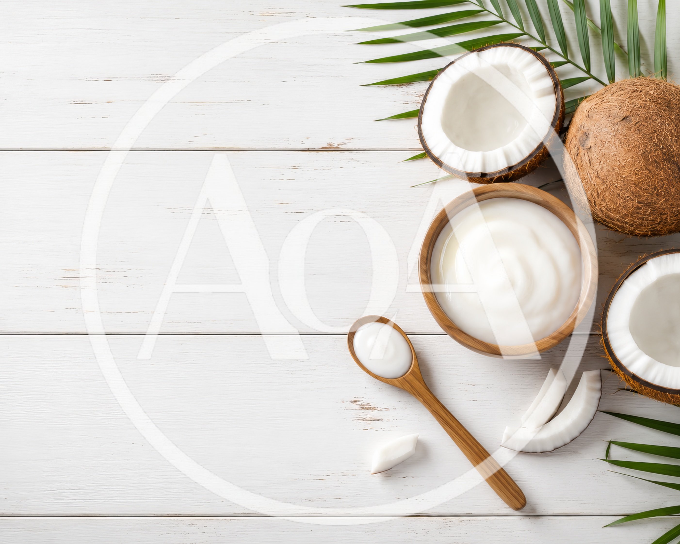 Coconut Yogurt In A Wooden Bowl With Fresh Coconuts