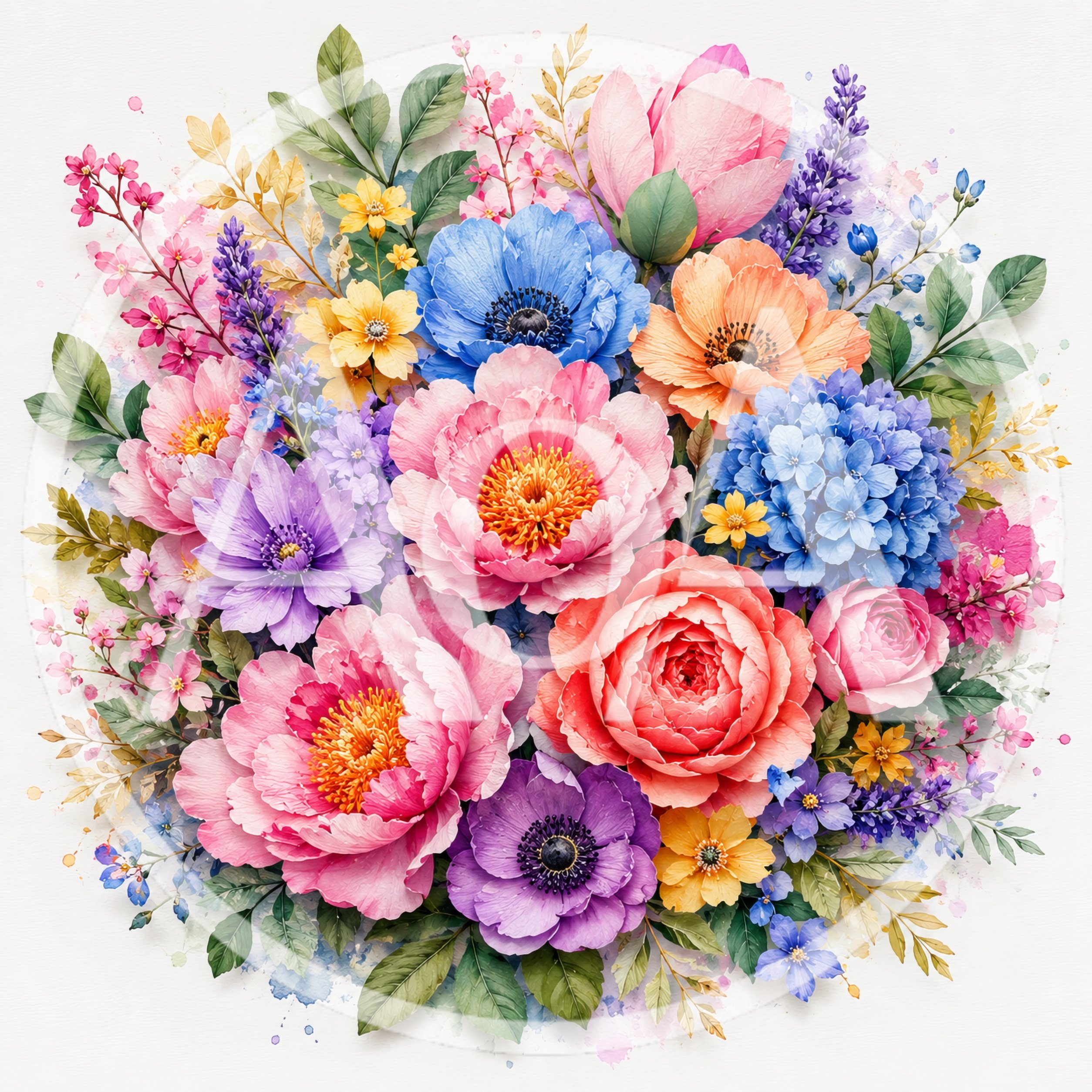 Watercolor Floral Bouquet With Vibrant Spring Flowers