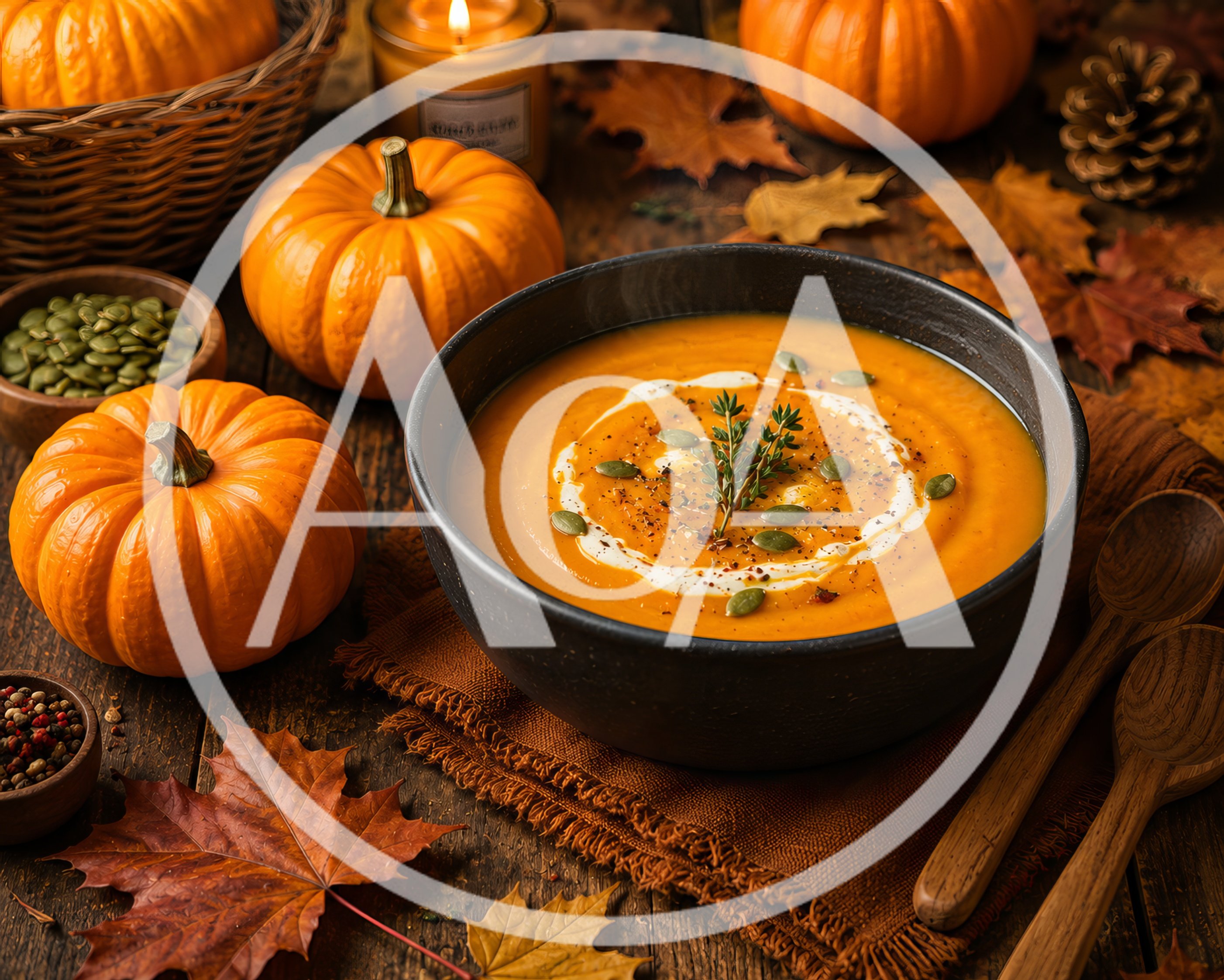 Pumpkin Soup Served in a Rustic Bowl
