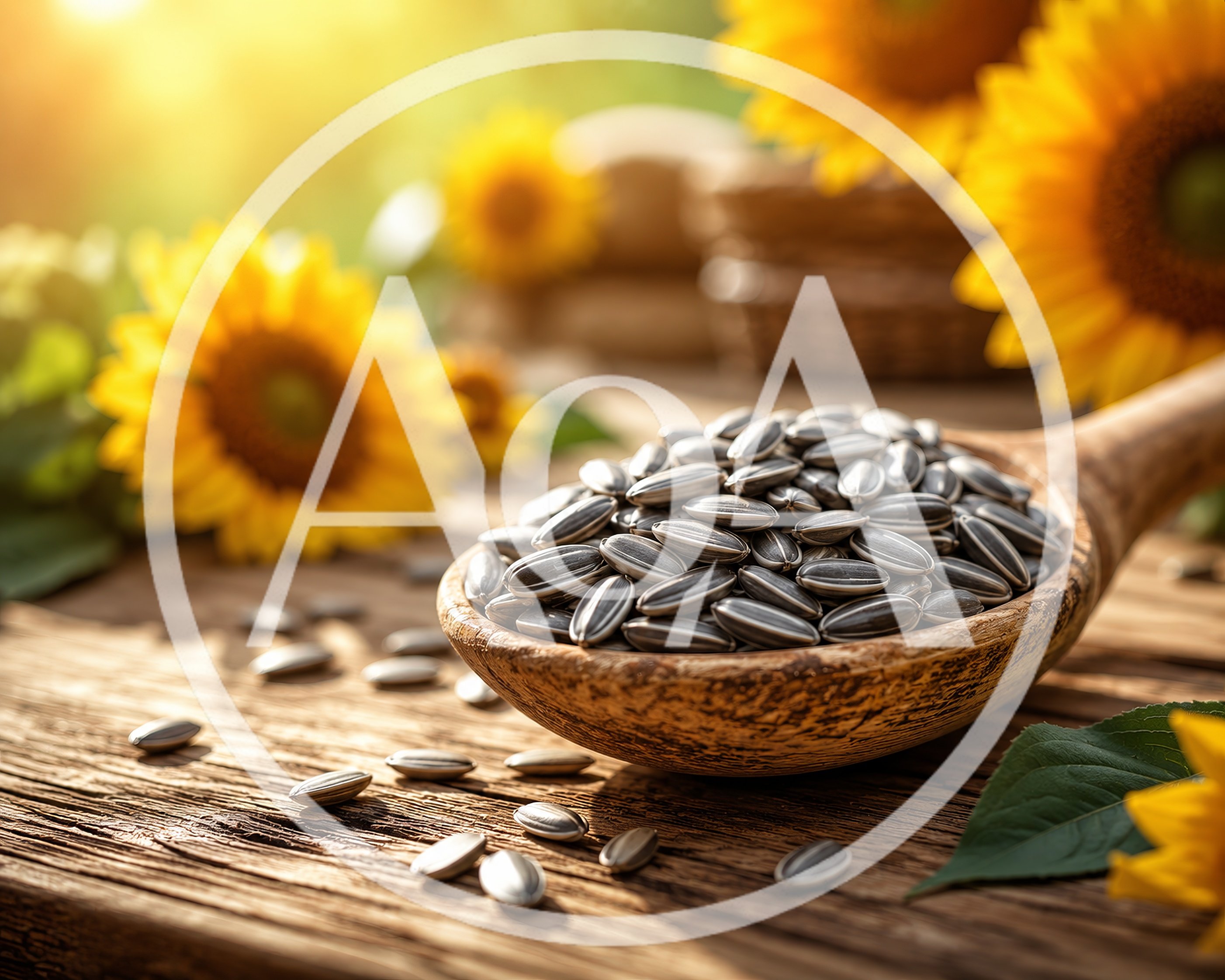 Wooden Spoon Filled With Raw Sunflower Seeds