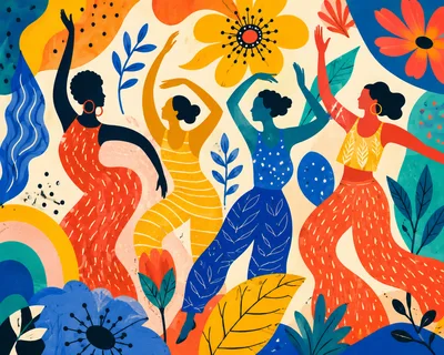 Abstract Illustration Of Four Women Dancing Together