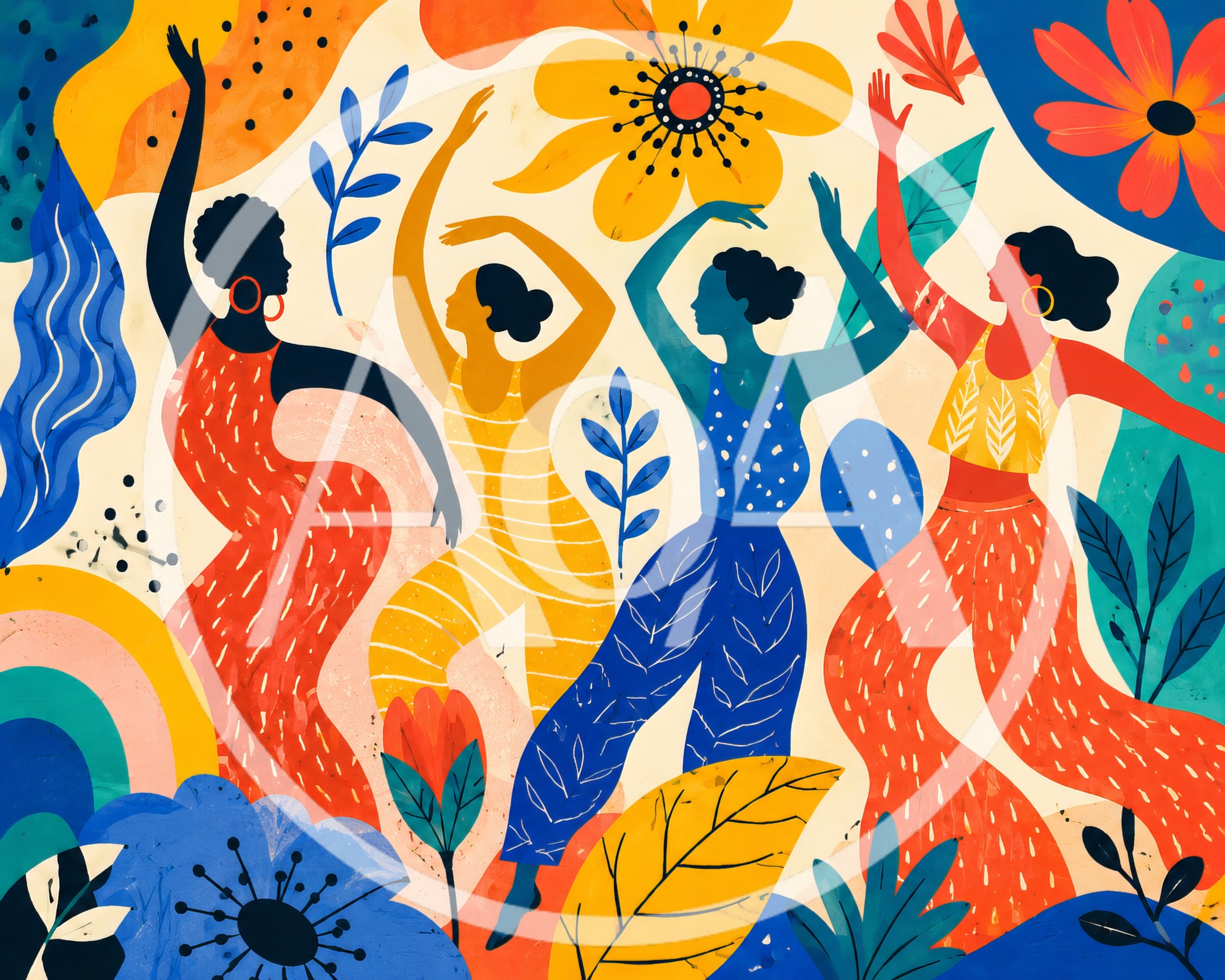 Abstract Illustration Of Four Women Dancing Together