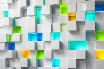 Abstract Wall With Glowing Colorful Cubes