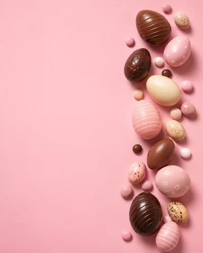 Assorted Chocolate Easter Eggs on Pink Background