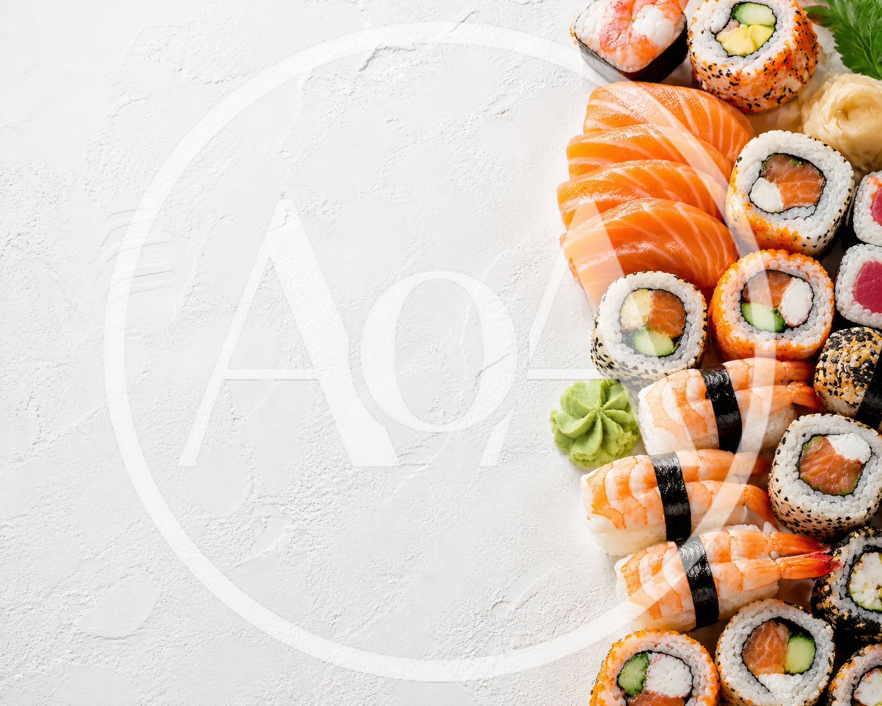 Assorted Sushi Platter On White Textured Background