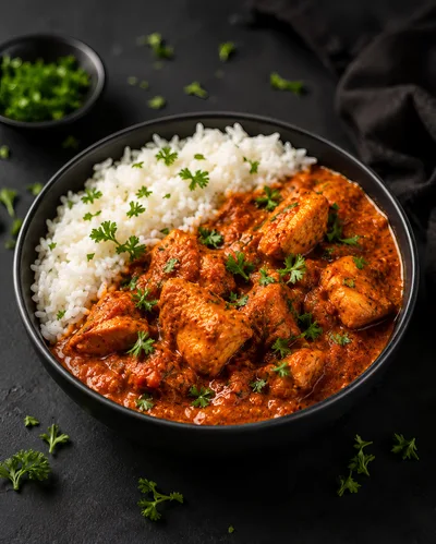 Bowl of Chicken Tikka Masala with Basmati Rice