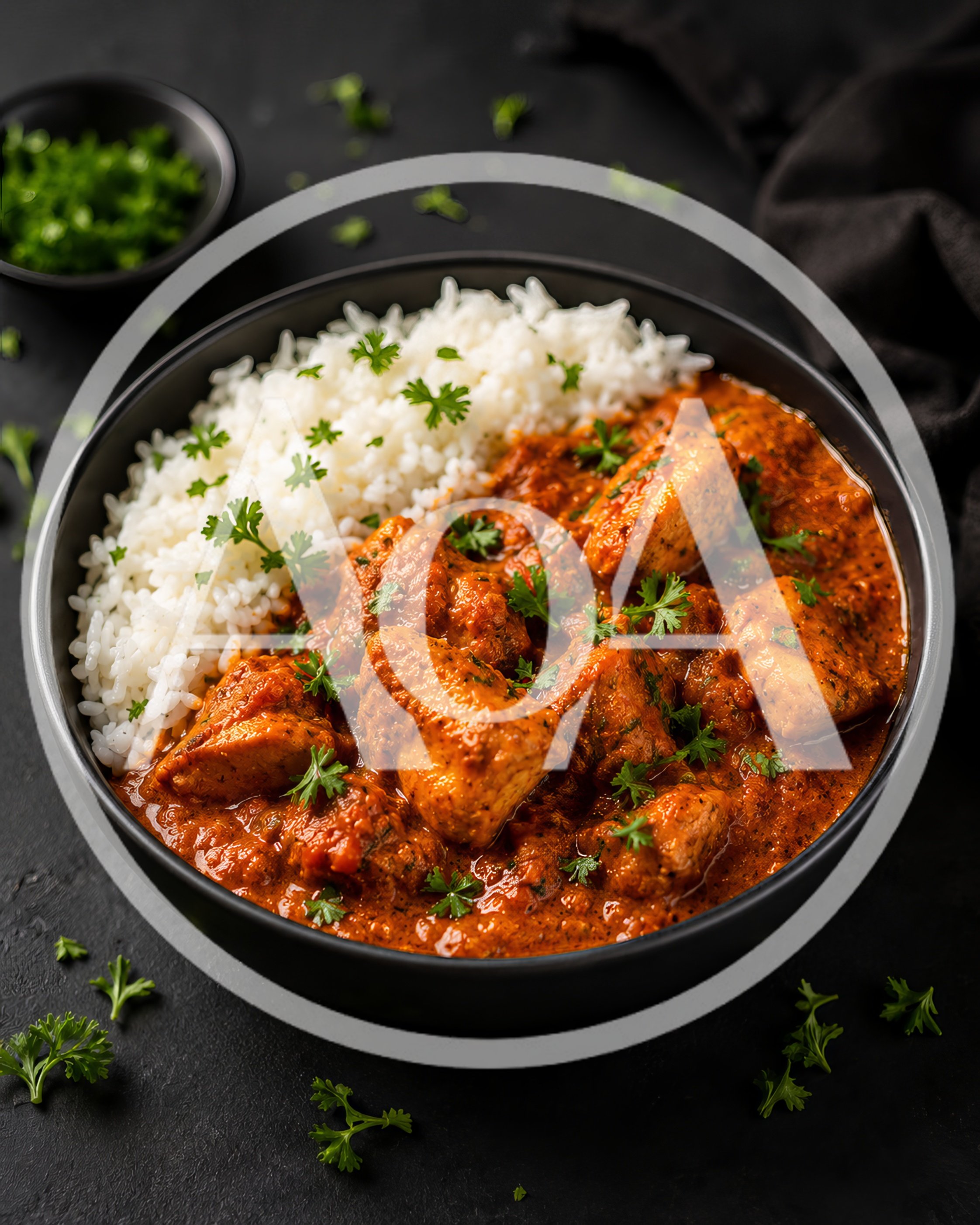 Bowl of Chicken Tikka Masala with Basmati Rice