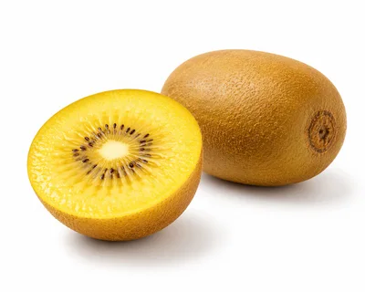 Whole And Halved Golden Kiwi Fruit