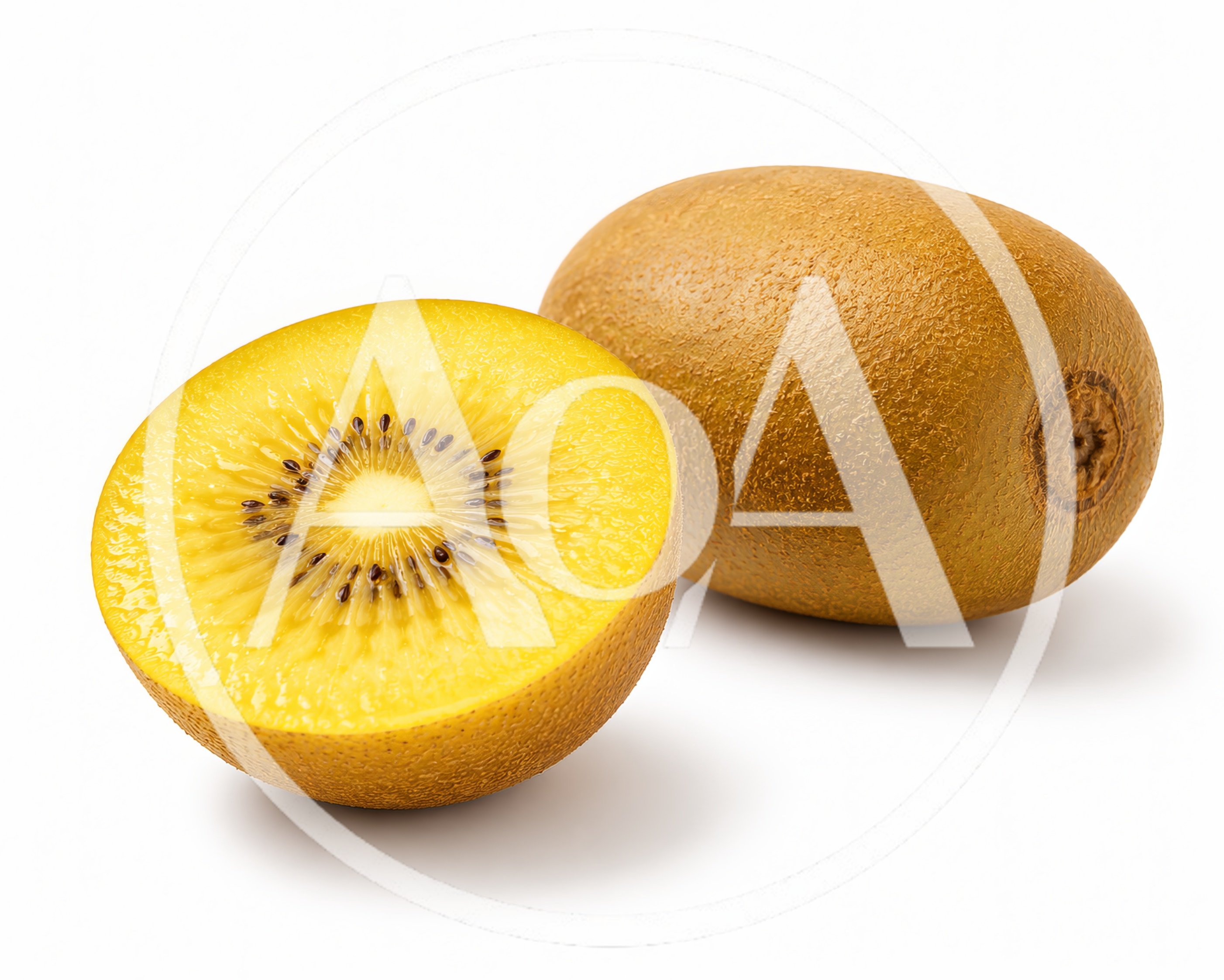 Whole And Halved Golden Kiwi Fruit