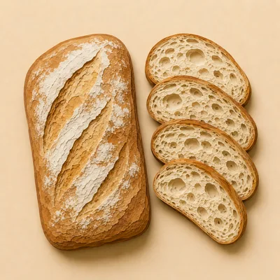 Freshly Baked Sourdough Bread Loaf And Slices