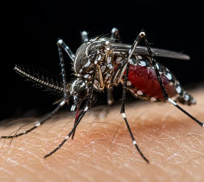 Aedes Aegypti Mosquito Feeding On Human Skin